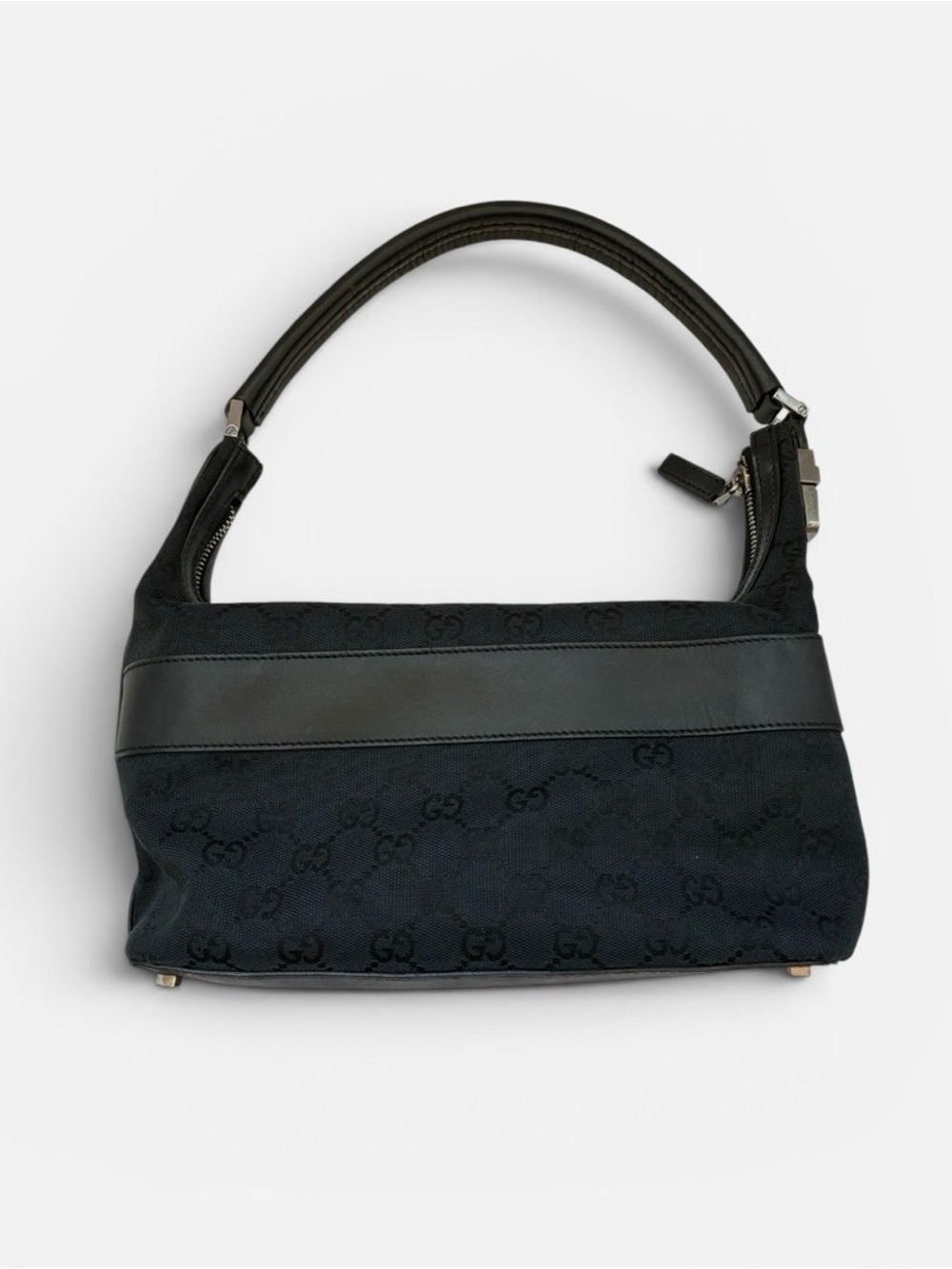 Gucci Black Logo Shoulder Bag with Silver Hardware Baguette Pochette - Picture 3 of 11